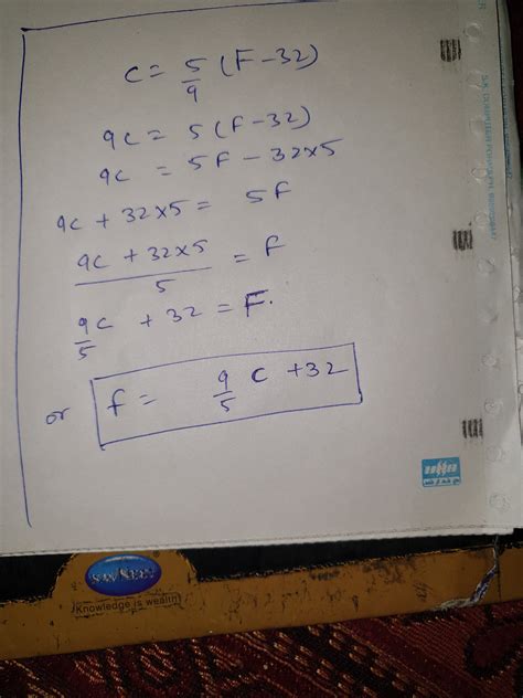 C 5 9 F 32 Solve For F