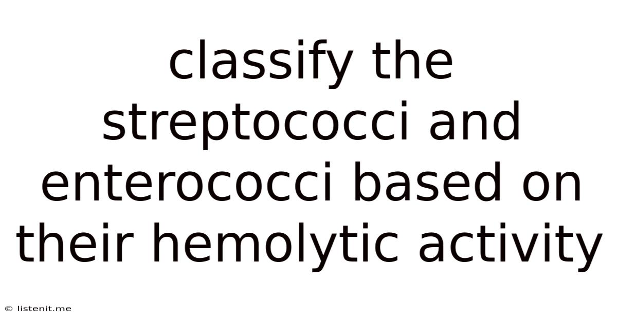 Classify The Streptococci And Enterococci Based On Their Hemolytic Activity