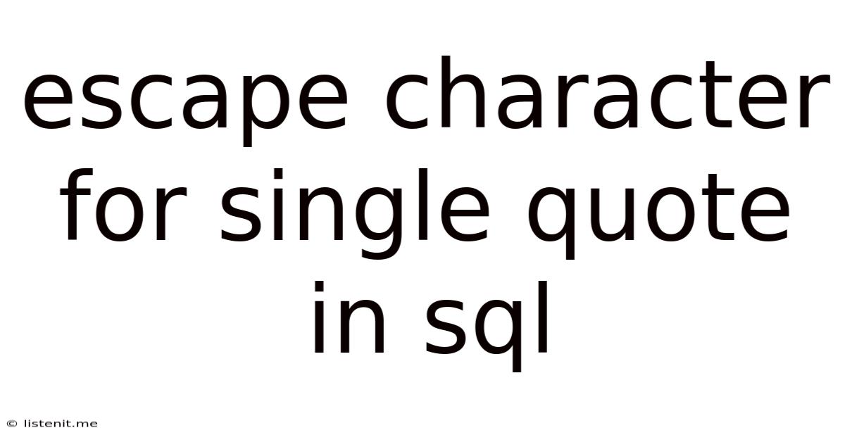 Escape Character For Single Quote In Sql