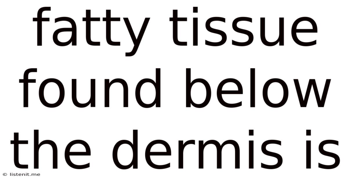 Fatty Tissue Found Below The Dermis Is