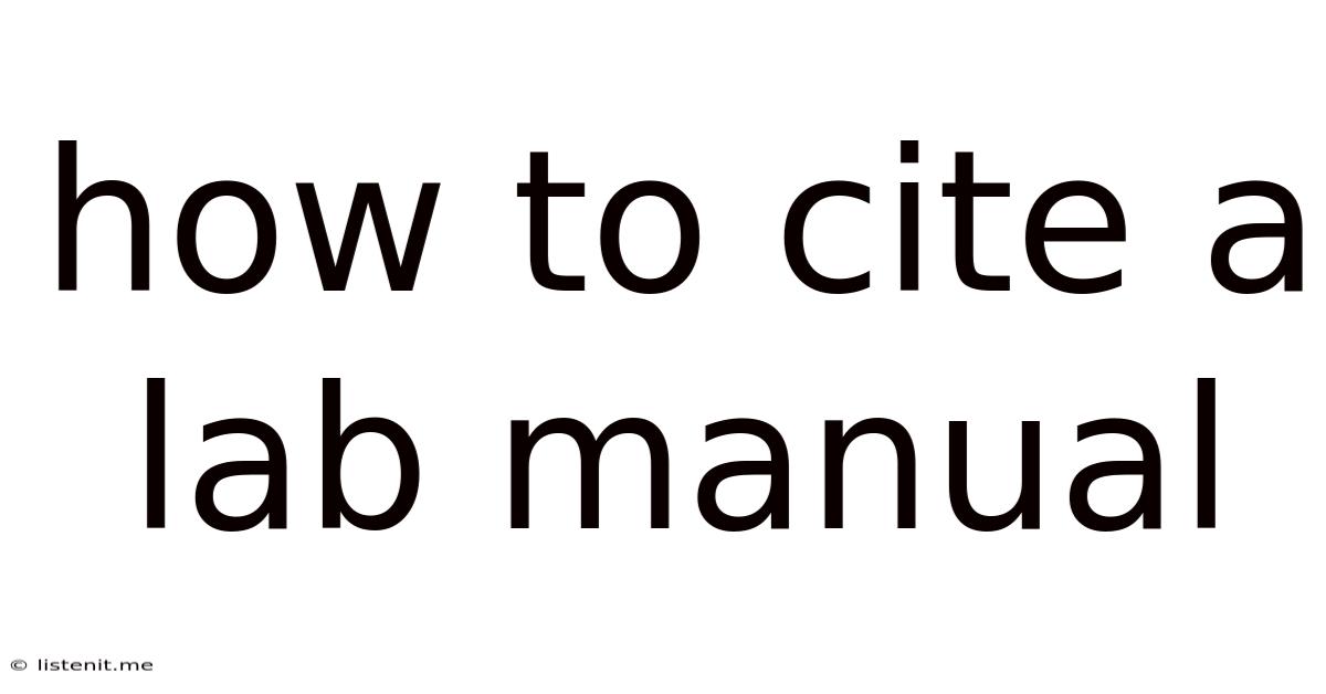 How To Cite A Lab Manual