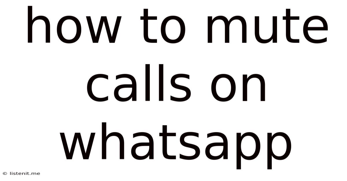 How To Mute Calls On Whatsapp