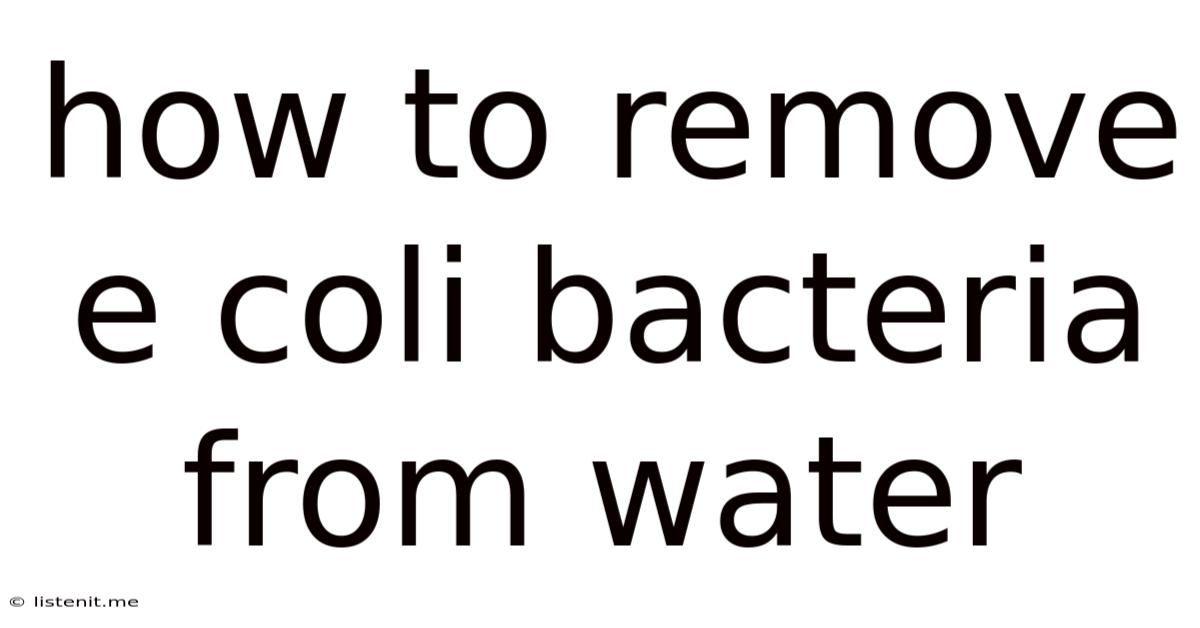 How To Remove E Coli Bacteria From Water
