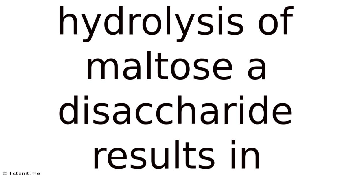 Hydrolysis Of Maltose A Disaccharide Results In