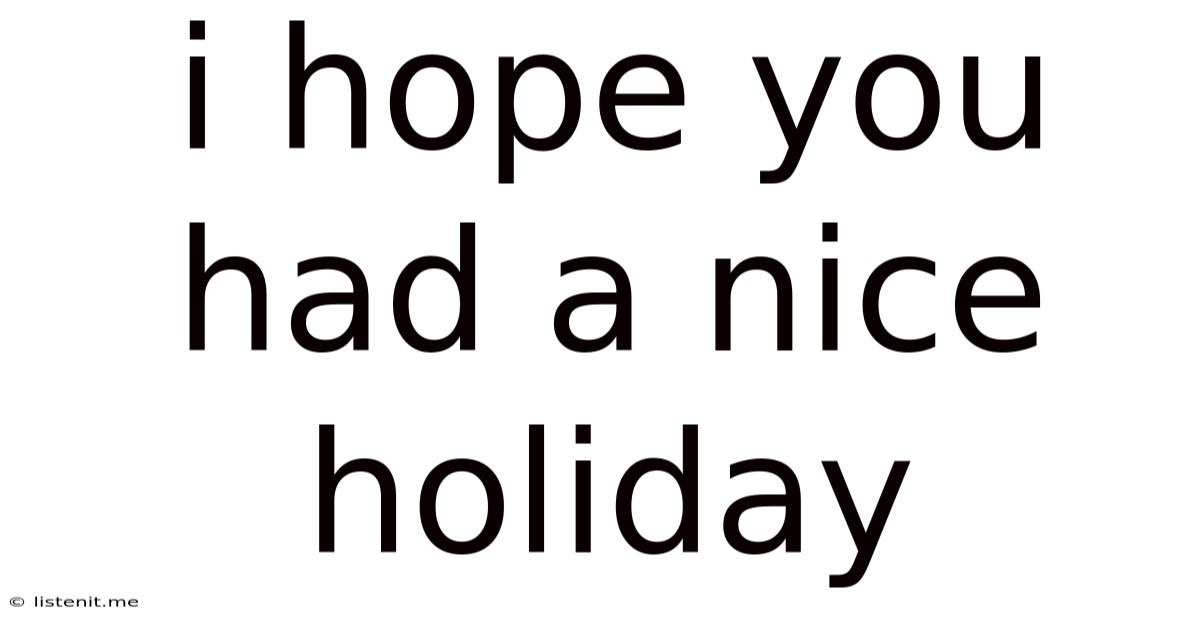 I Hope You Had A Nice Holiday