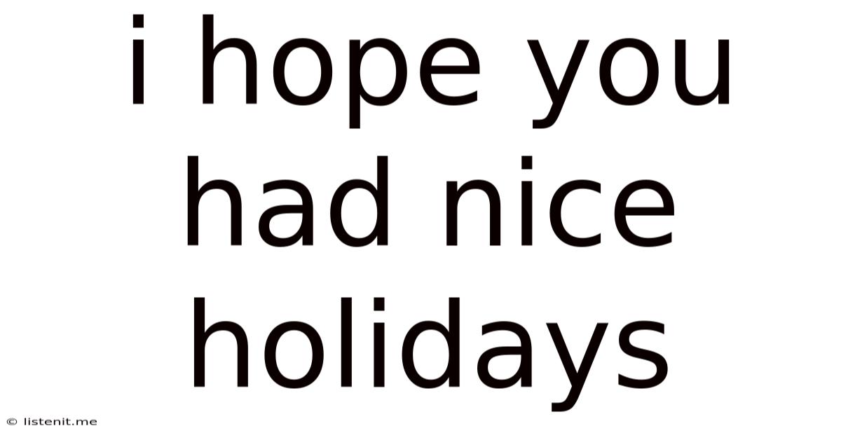 I Hope You Had Nice Holidays