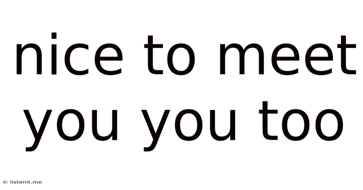 Nice To Meet You You Too