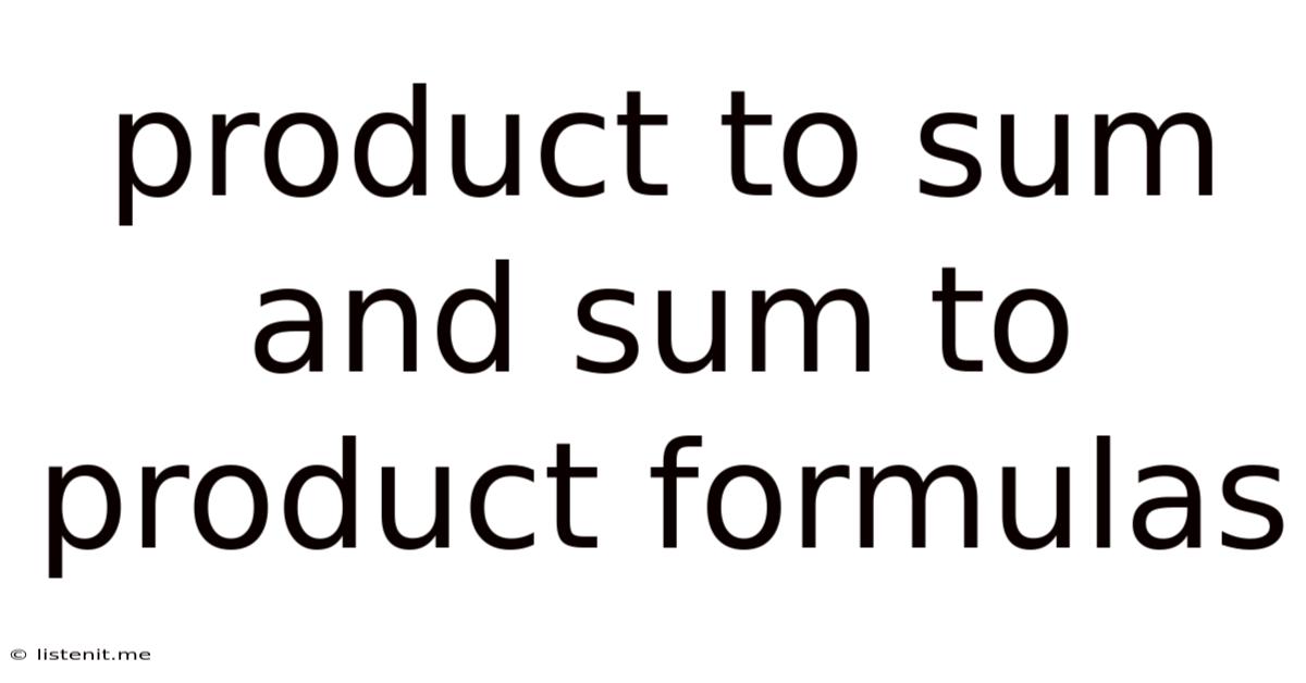 Product To Sum And Sum To Product Formulas