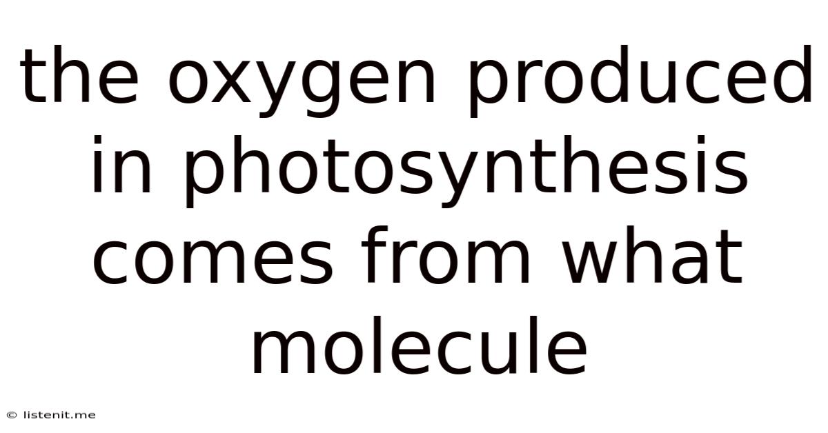 The Oxygen Produced In Photosynthesis Comes From What Molecule