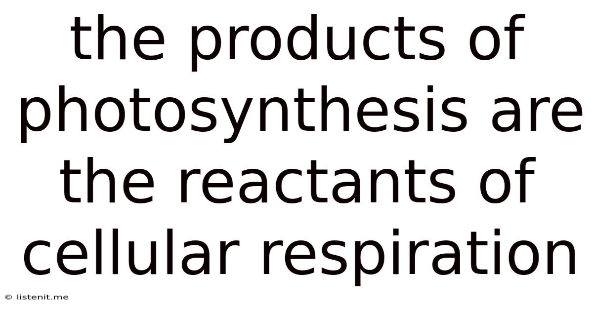 The Products Of Photosynthesis Are The Reactants Of Cellular Respiration