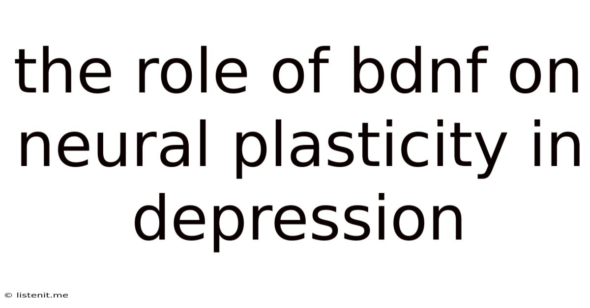 The Role Of Bdnf On Neural Plasticity In Depression