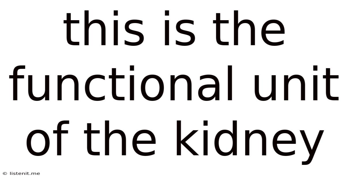 This Is The Functional Unit Of The Kidney.