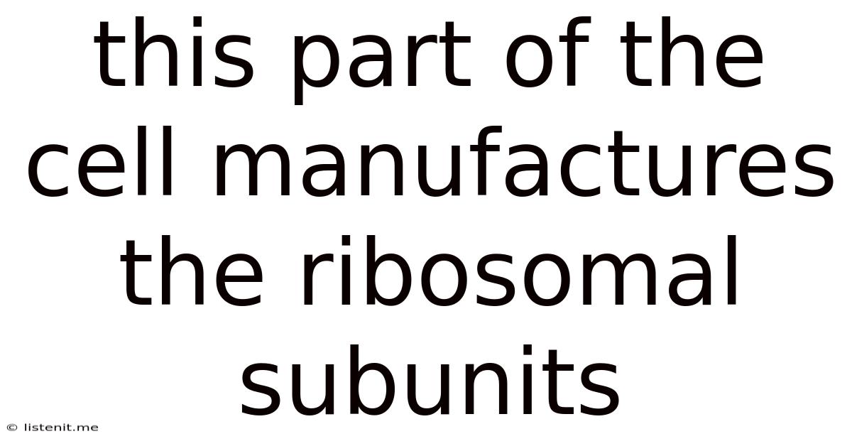 This Part Of The Cell Manufactures The Ribosomal Subunits