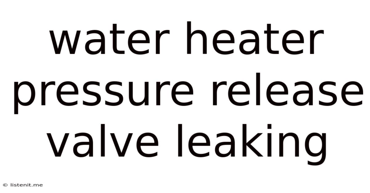 Water Heater Pressure Release Valve Leaking