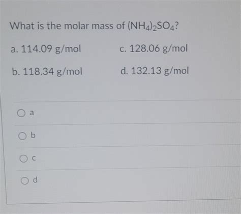 What Is The Molar Mass Of Nh4 2so4