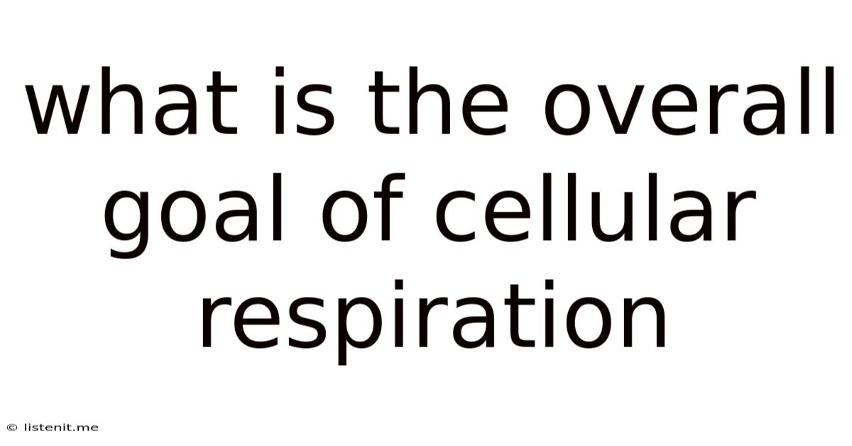 What Is The Overall Goal Of Cellular Respiration