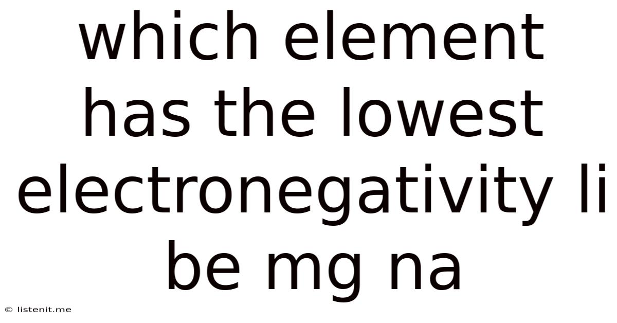 Which Element Has The Lowest Electronegativity Li Be Mg Na