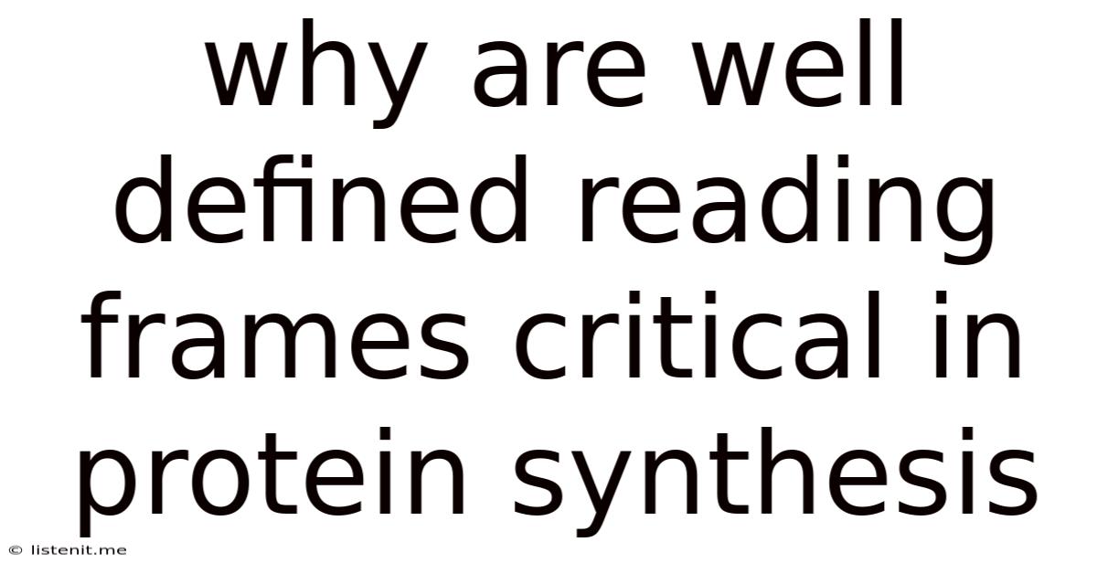 Why Are Well Defined Reading Frames Critical In Protein Synthesis