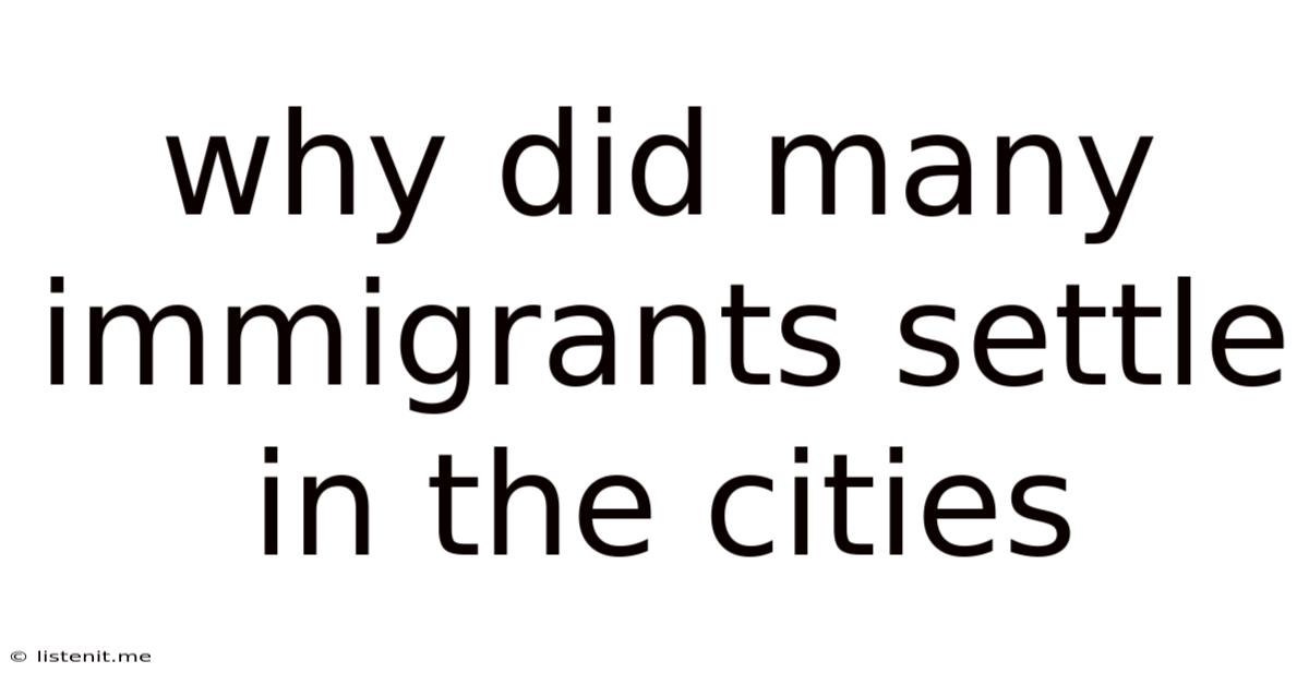 Why Did Many Immigrants Settle In The Cities