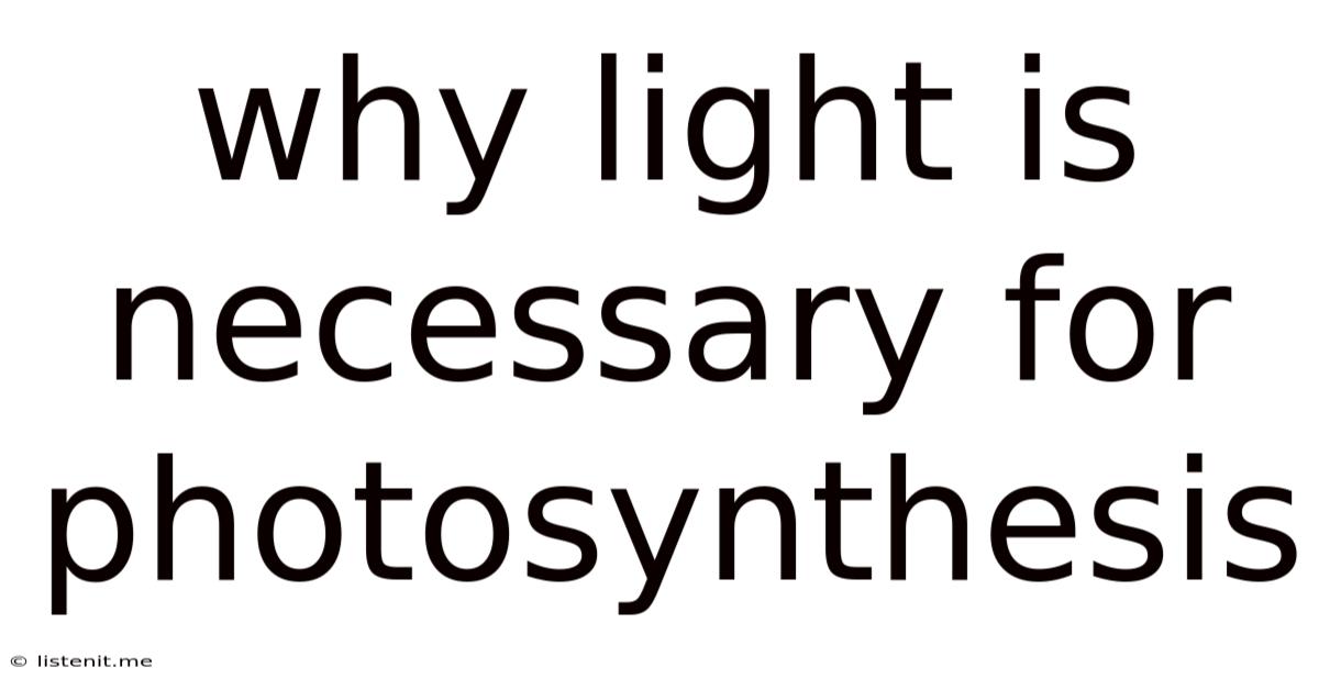 Why Light Is Necessary For Photosynthesis